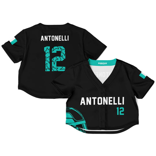 Antonelli - Carbon Black Teal Helmet Jersey Crop Top