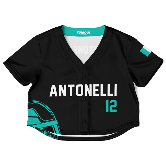 Antonelli - Carbon Black Teal Helmet Jersey Crop Top