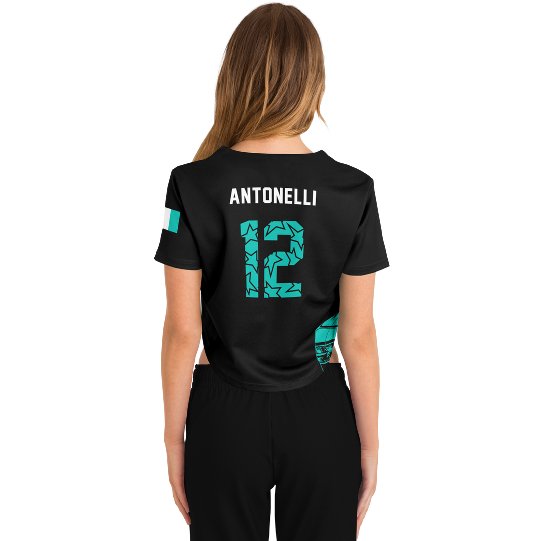 Antonelli - Carbon Black Teal Helmet Jersey Crop Top