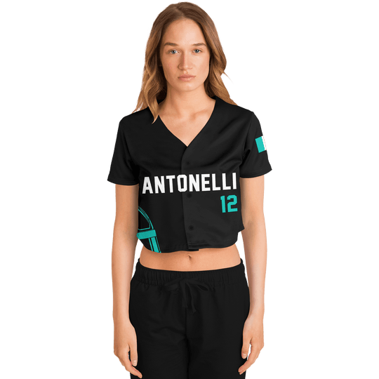 Antonelli - Carbon Black Teal Helmet Jersey Crop Top - Furious Motorsport