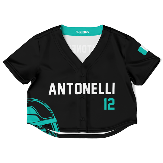 Antonelli - Carbon Black Teal Helmet Jersey Crop Top - Furious Motorsport
