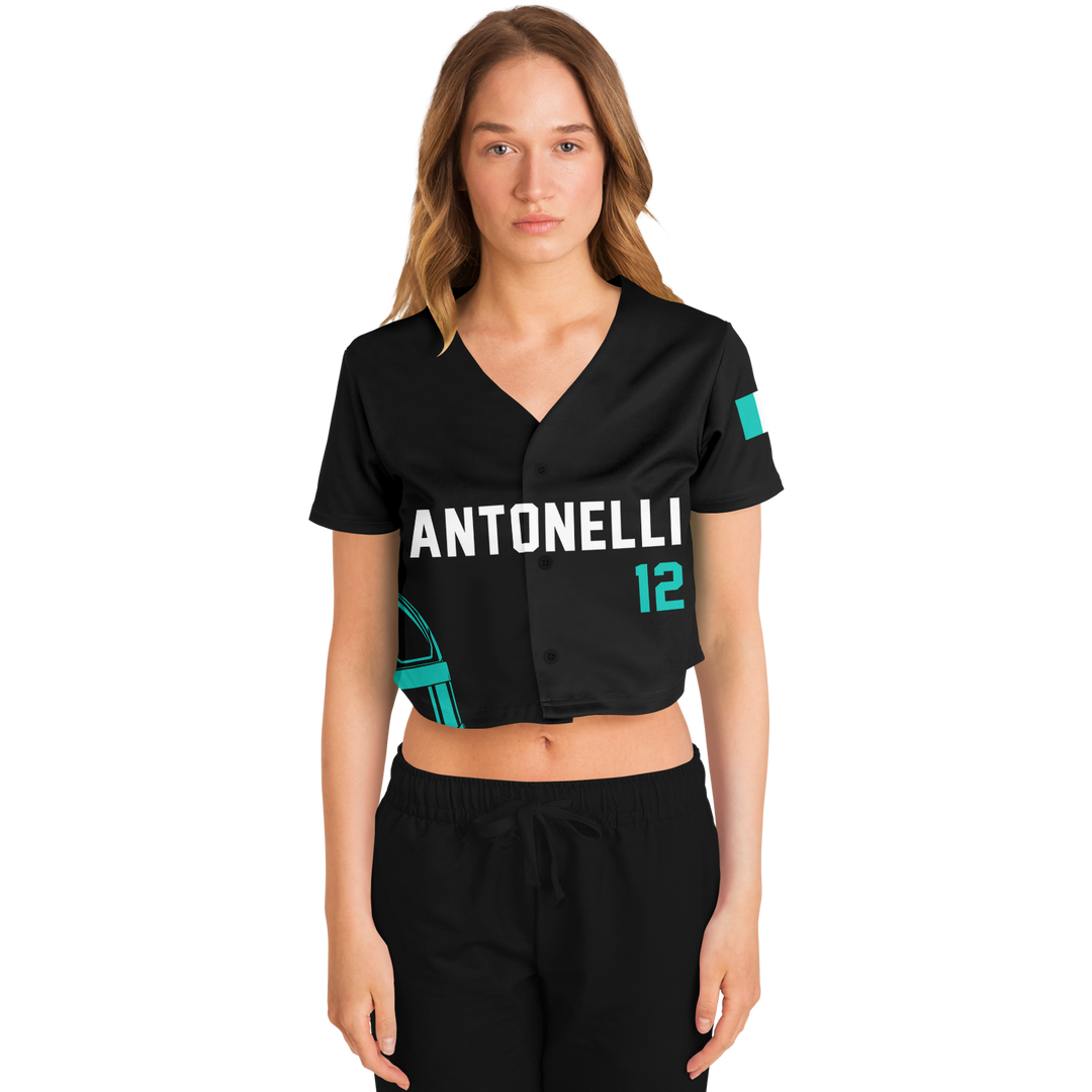 Antonelli - Carbon Black Teal Helmet Jersey Crop Top