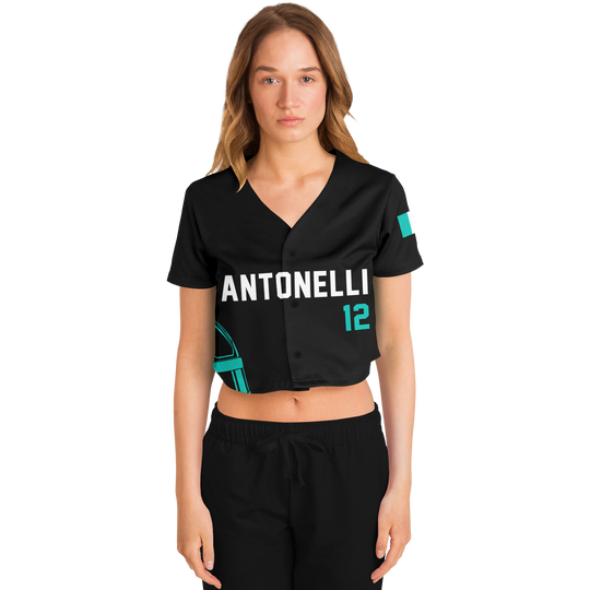 Antonelli - Carbon Black Teal Helmet Jersey Crop Top